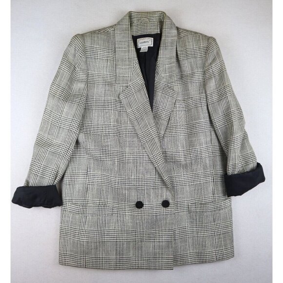 J. GALLERY - VINTAGE WOMEN'S BLACK WHITE PLAID OVERSIZED BLAZER JACKET - 15/16 - Picture 1 of 8